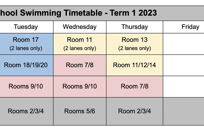 SWIMMING TIMETABLE TERM 1