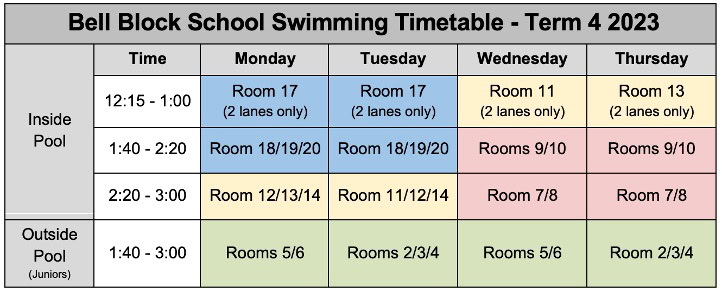 Swimming Timetable Swimming Timetable
